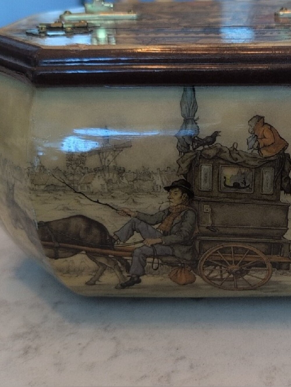 Vintage Anton Pieck Wood & Decoupage Jewelry Box Handbag - Picture 4 of 16